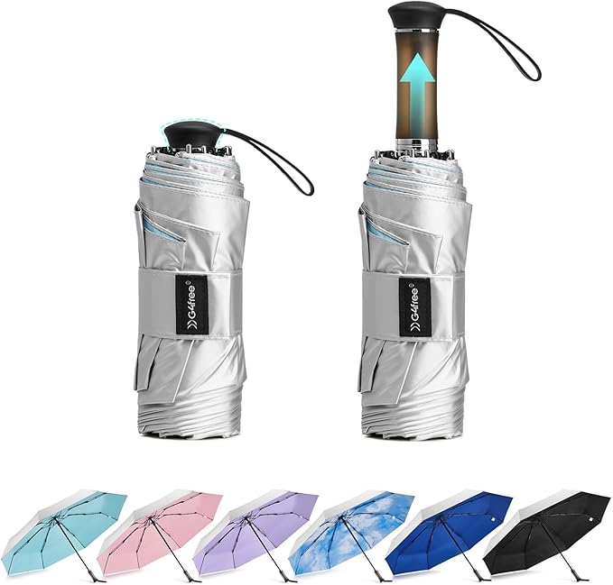 G4Free 46 Inch Mini Travel Umbrella with Retractable Handle, Pocket Size Umbrellas for Sun Rain. UV Protection UPF 50+, Small Compact Umbrella