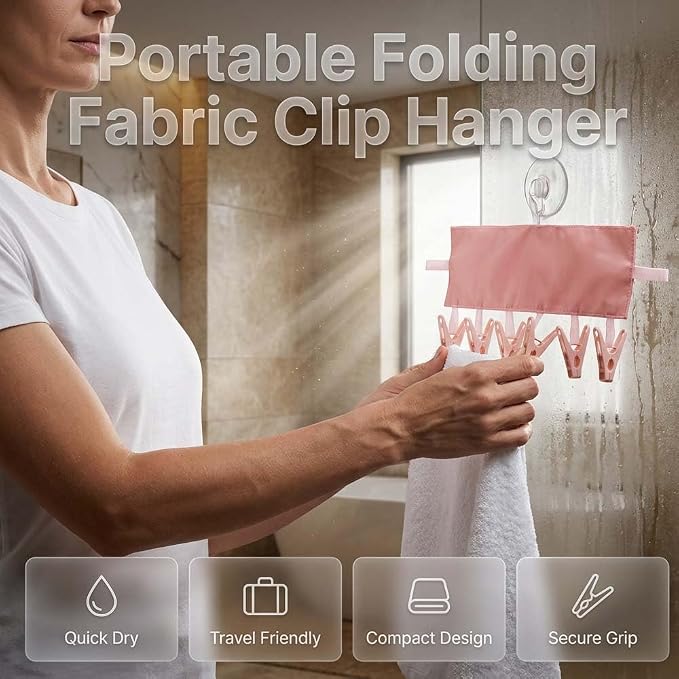 Foldable Travel Laundry Hanging Clip, 2026 New Lightweight Travel Hangers for Cruise and Hotel, Portable Folding Clothes Hanger with 6 Clips for Swimsuits Underwear Socks 3 Pack