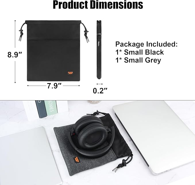 Headphone Storage Bag, 2 Pack Lightweight Headphone Carrying Pouches Headset Case Bag Travel Pouch for Headsets Overhead Headphones Neckband Earbuds (Small Black, Small Grey)