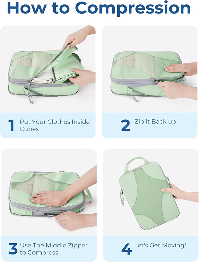 BAGSMART Compression Packing Cubes for Travel, 6 Set/14 Set Compressible Luggage Organizer for Cruise Ship, Lightweight Travel Essentials (1L+2M+2S+Shoe bag+Drawstring bag+Toiletry bag+6Plastic bags)
