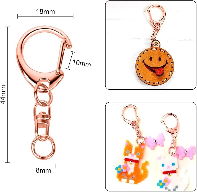 50PCS Roctee Swivel Lanyard Snap Hook with Key Rings, Metal Hooks Keychain Hooks for Lanyard Key Rings Crafting, Lobster Clasp for Resin Charm, (Rose Gold)
