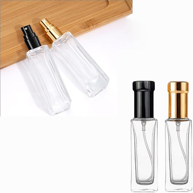 8PCS 10ml Perfume Spray Bottle, Mini Portable Travel Glass Square Spray Bottle, Small Fine Mist Sprayer, Refillable Atomizer, Sample Spray Bottle (Gold, 10ml)