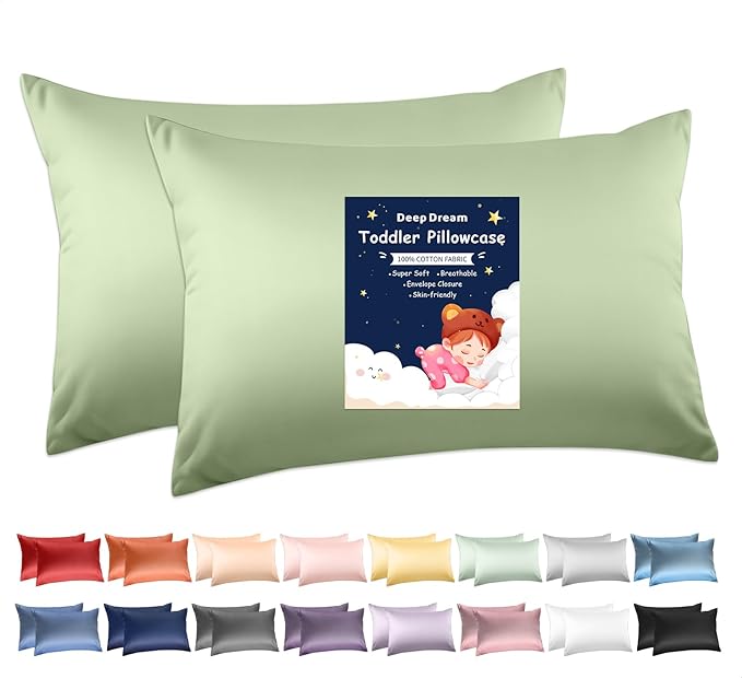 Deep Dream Toddler Pillowcases for 13x18 Pillow 2 Pack, 100% Cotton Travel Pillow Case Cover, 600 Thread Count Cotton Pillow Covers, Soft & Breathable Small Pillow Cases Envelope Closure, Sage Green