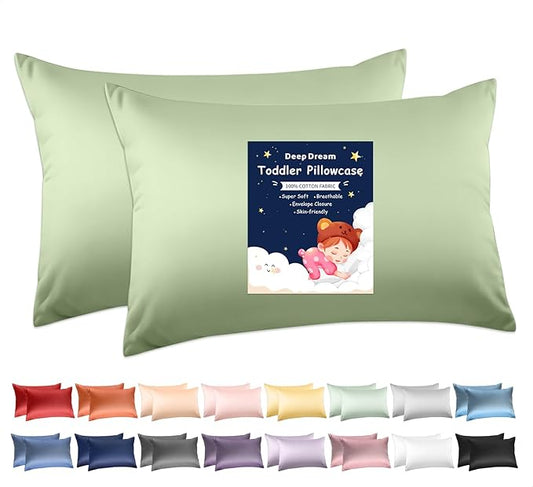 Deep Dream Toddler Pillowcases for 13x18 Pillow 2 Pack, 100% Cotton Travel Pillow Case Cover, 600 Thread Count Cotton Pillow Covers, Soft & Breathable Small Pillow Cases Envelope Closure, Sage Green