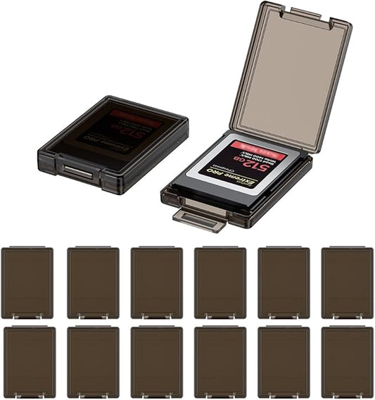 KIWIFOTOS 12 Pack CFexpress Type-B/XQD Memory Card Sleeve Case Translucent Black Plastic Storage CFB Anti-Shock Card Holder