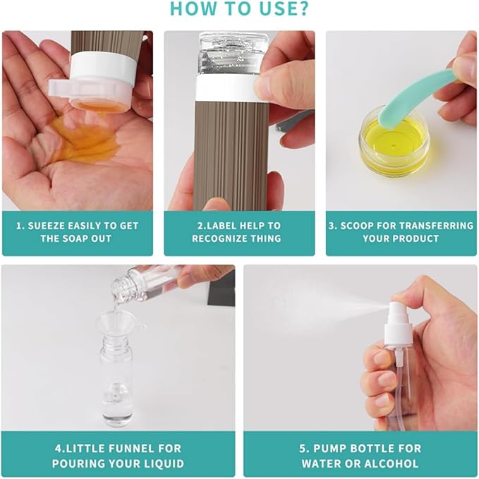 18Pack Travel Bottles for Toiletries TSA Approved Silicone Travel Containers for Toiletries, Leak Proof Refillable Liqus Shampoo And Conditioner travel Essentials toiletry Bottles (BPA Free)
