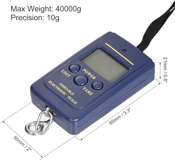uxcell Electronic Digital Handle Spring Scale 40000g/10g ABS Portable Handheld Hanging Balance Weight for Fishing Kitchen Home Blue