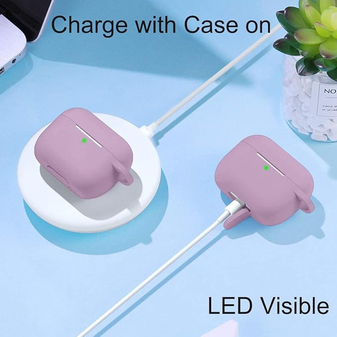 Lerobo Compatible with AirPods Pro Case 2019,Shock-Proof Silicone Skin Full Protective Cover for Airpods Pro 2,Supports Wireless Charging with Durable Carabiner Front LED Visible,Lavender