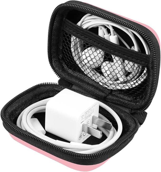 Earbud Case Holder, RISETECH Hard Earphone Travel Case Zipper Pouch Compatible with Wired Earbuds, TAGRY X08, Btootos A90 Pro, in Ear Monitor -Pink