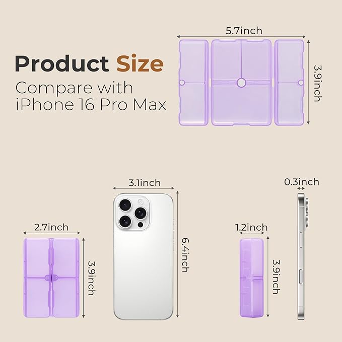 FYY Daily Pill Organizer, 7 Compartments Portable Pill Case Travel Pill Organizer,[Folding Design] Pill Box for Purse Pocket to Hold Vitamins,Cod Liver Oil,Supplements and Medication-Clear Purple
