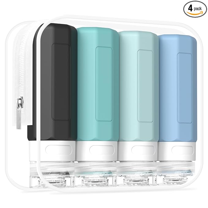 Redfly Travel Bottles for Toiletries, Tsa Approved 3oz Travel Size Containers, Leak Proof Travel Size Toiletries Bottles Silicone, BPA Free Refillable Shampoo Conditioners Essentials Kit, Gray