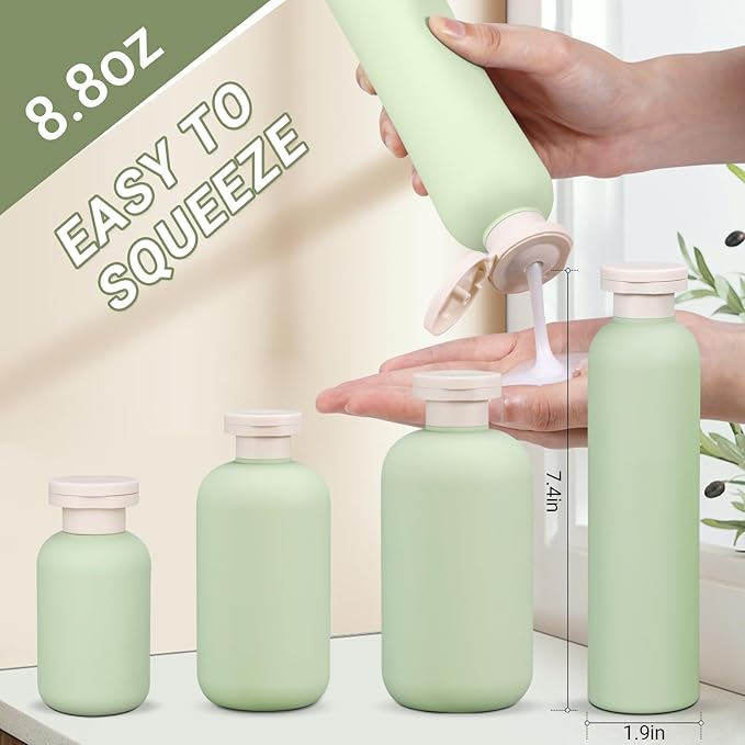 ASEVAT Plastic Leak Proof Travel Bottles for Toiletries, TSA Approved Travel Size Containers, Squeeze Bottles Refillable for Shampoo, Lotion & Body Wash (Blue+Pink+Green, 8.8 oz)