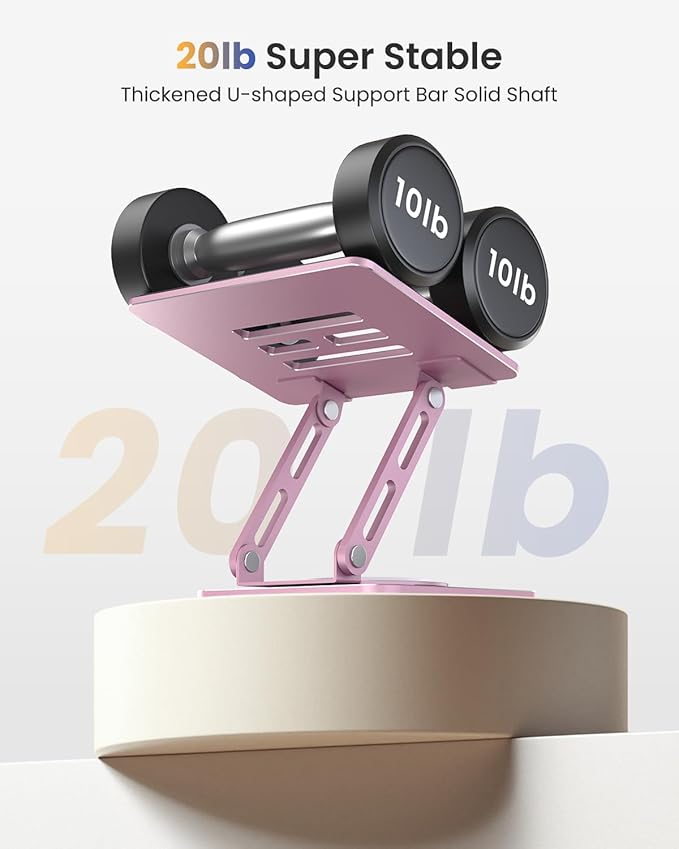 LOXP Metal Tablet Stand, 360 Rotating iPad Stand with Heavy-Duty Base, Tablet Holder Compatible with 4.7-16.9" Device, iPad Pro Air Mini, Kindle, Surface Tablet, Portable Monitors - Purplish Pink
