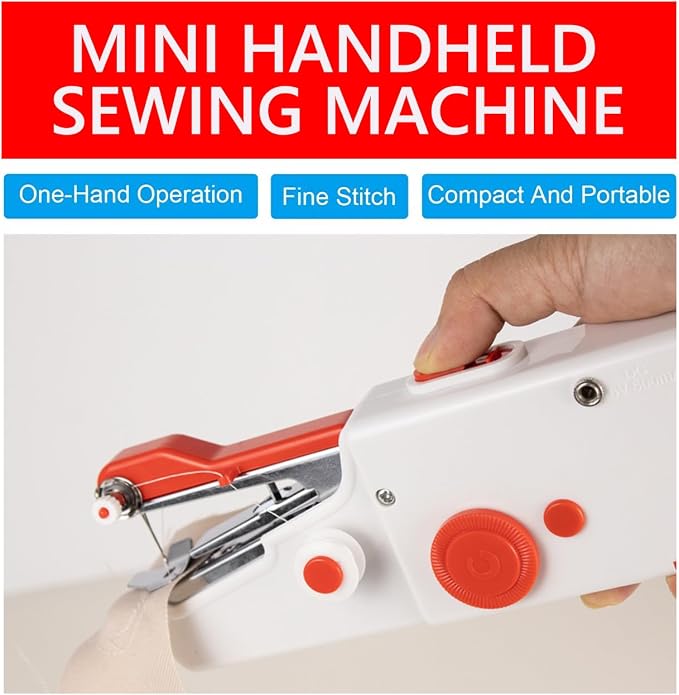Handheld Sewing Machine for Beginners, Mini Sewing Machine for Quick Stitching with Sewing Kits Suitable for Home,Travel,DIY(Red)