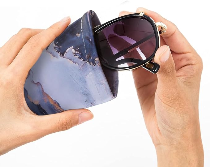 TRIUMPH VISION Squeeze Leather Sunglasses Pouch - 3 Pack Glasses Case Soft Eyeglass Sleeve Pouch Holder