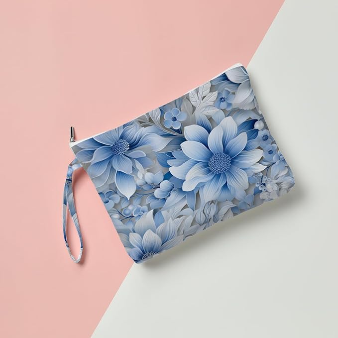 Fokongna Floral Print Wet Bag, Small Portable Waterproof Multi-Functional Organizer for Women, Ideal for Daily, Beach & Travel, Monochrome Blue Botany
