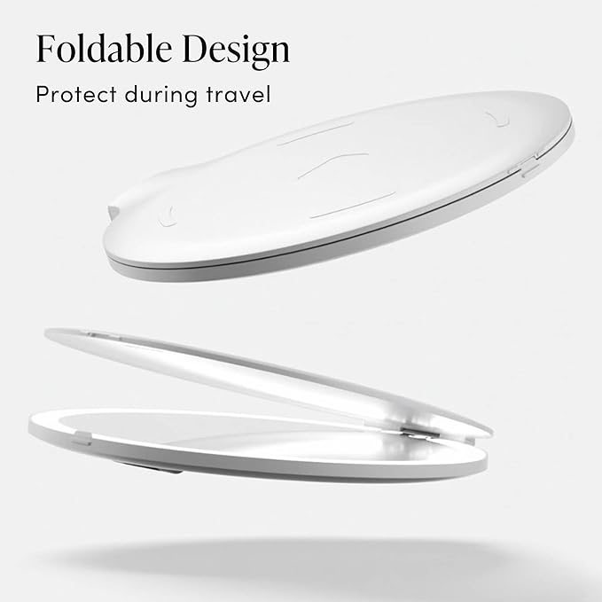Fancii Abigail Rechargeable Travel Makeup Mirror with LED Light, 8" Foldable Stand, 3 Color Lighting Travel Mirror. Dimmable & Lightweight Portable Vanity Mirror, Beauty Travel Essential