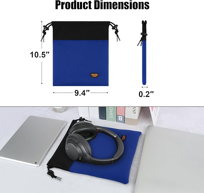 Lightweight Headphone Storage Bag, Portable Headset Carrying Pouch Headphone Case Bag Soft Travel Pouch for Over-Ear Headphones/Gaming Headsets/Neckband Earbuds (Large Blue)