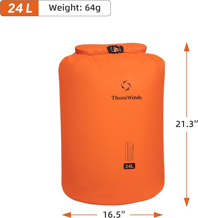 Thous Winds Ultralight Dry Bag, 24 Liter Waterproof Storage Sacks for Organization, Backpacking, Travel, Boating, Gear Protection