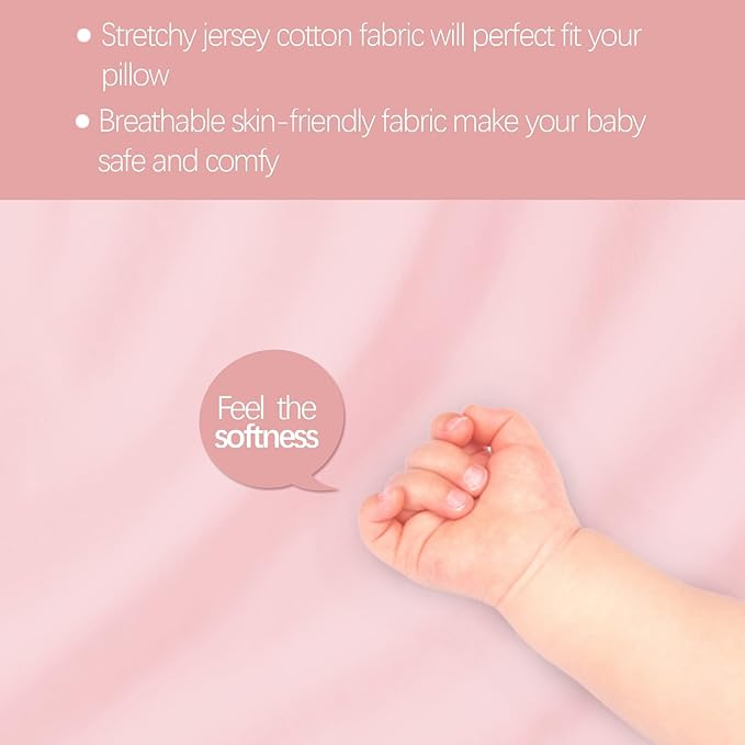 Biloban Organic Cotton 2 Pack Toddler Travel Pillowcase for Children Kid Pillows 13"x 18" or 14"x19", Envelope Travel Toddler Pillow Cover Case (Pink)