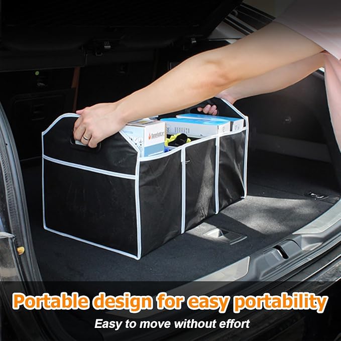 Osilly Car Trunk Organizer, Foldable Storage Organizer with 3 Compartments, Large Capacity Storage Box for Auto, Portable Waterproof Bag for Cargo Trunk, Universal for SUV, Truck, Van