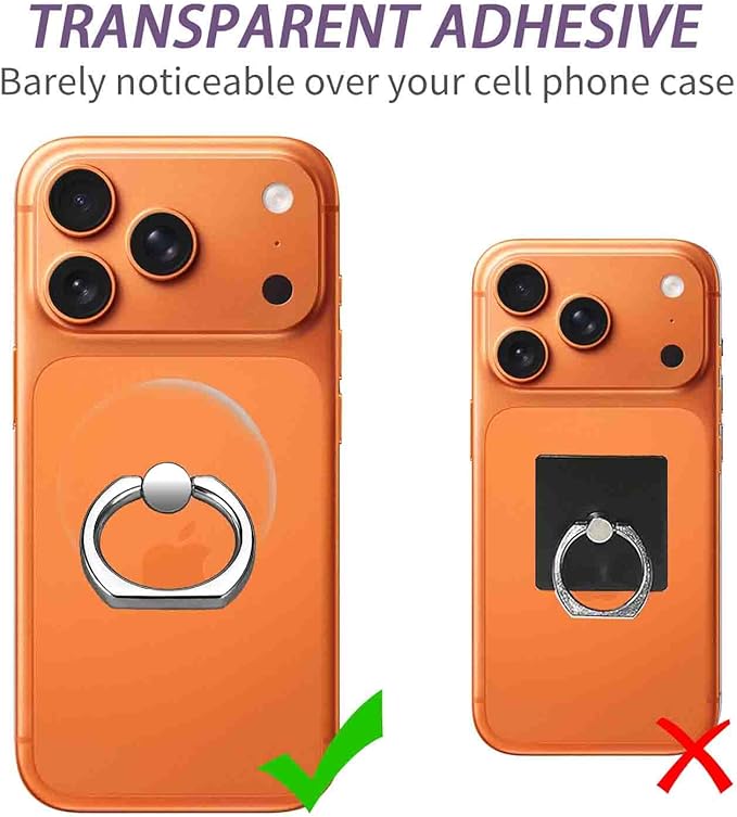 4 Pack Jsoerpay Cell Phone Ring Holder, Transparent Phone Ring 360°Rotation Finger Ring Stand, Clear Phone Ring Finger Kickstand Compatible with Most of Phones, Tablet and Case (2Silver+2Rose Gold)