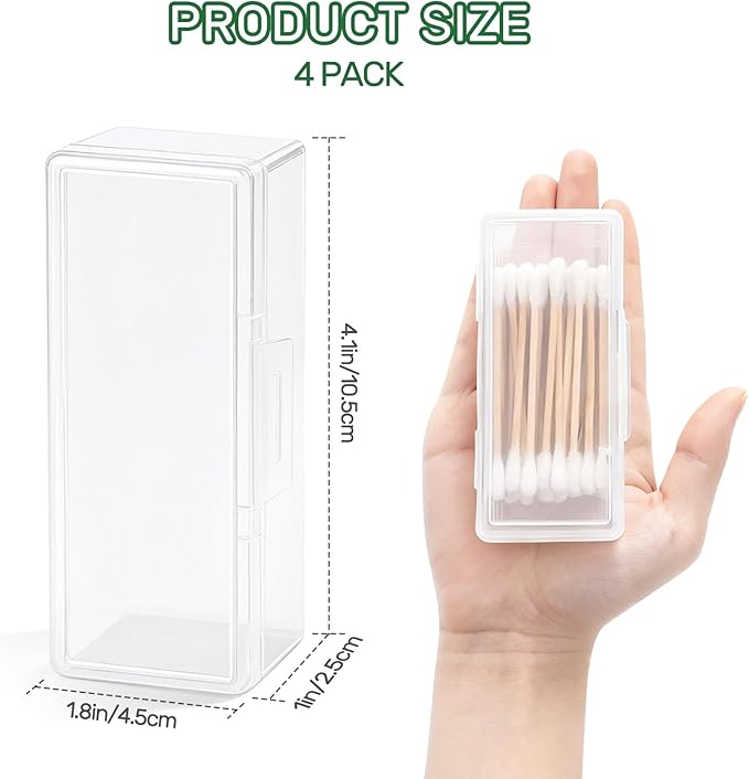 4 Pcs Cotton Swab Holder, Travel Portable Floss Pick Dispenser, Hair Tie Organizer, 4.1 x 1.8 x 1", Small Plastic Box with Lid