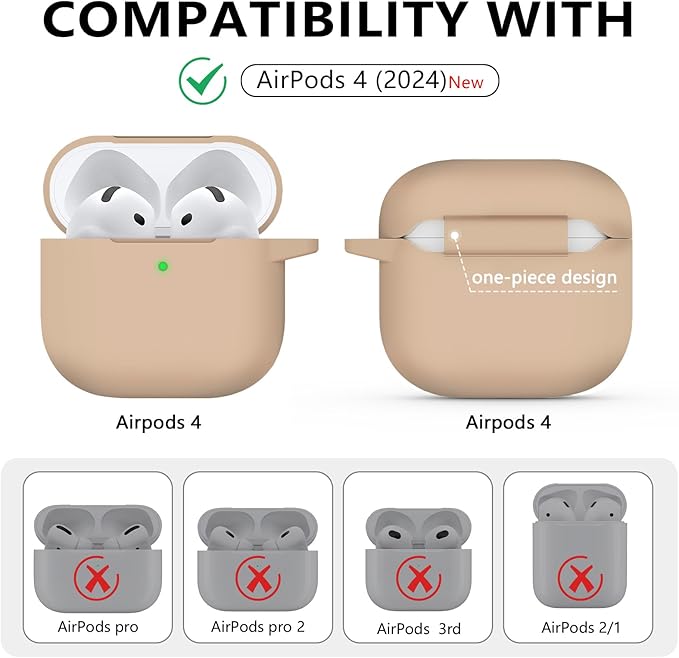 Ljusmicker for AirPods 4 Case 2024 with Cleaner Kit,Soft Silicone Protective Cover for Apple AirPods 4th Generation Cases for Women Men,for AirPod 4 Case Accessories with Keychain-Brown