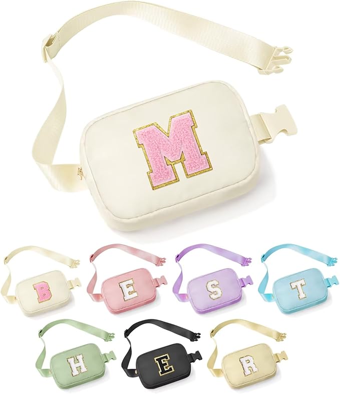 YOOLIFE Initial Crossbody Bag Girls Purse Belt Bag Fanny Pack - Birthday Gifts for 3 4 5 6 7 8 9 10 Year Old Girls Kids, Gifts for Girl Kids Daughter, Beige M