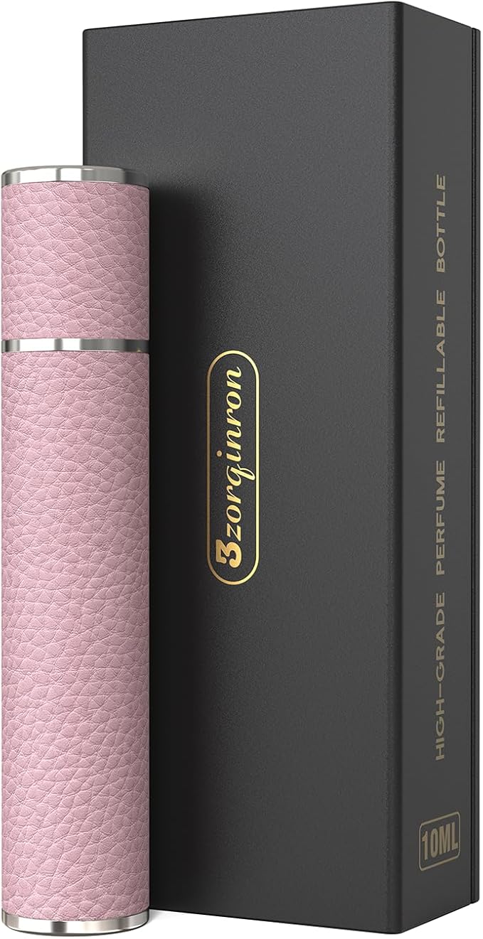 10ML Genuine Leather Atomizer Sprayer for Perfume - Portable Mini Cologne Sprayer for Woman Man - Perfume Travel Refillable Bottle,Travel Essential Fragrance Spray Bottle (Pink)