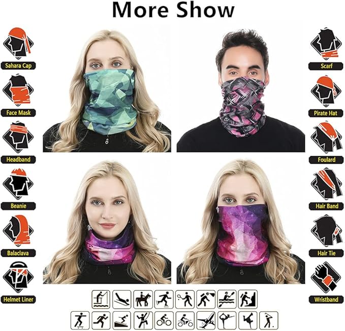VANCROWN Headband Neck Gaiter Head Wrap Headwear Face Mask Magic Scarf Bandana for Men and Women