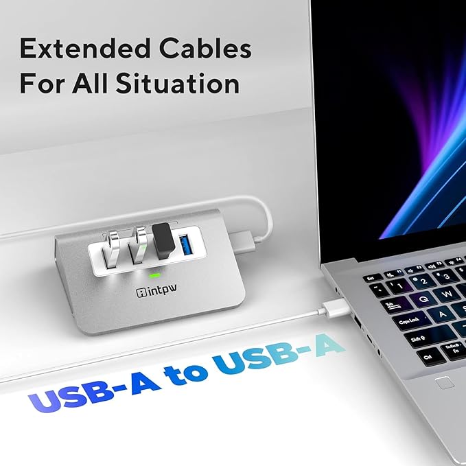 intpw USB 3.0 Hub, Aluminum 4 Port USB Data Hub 3.0 Port Extender Splitter Multiport Adapter with 3.3ft Cable ，USB HUB for PC/Laptop/Xbox/FlashDrive/Printer/Camera/Keyborad/Mouse