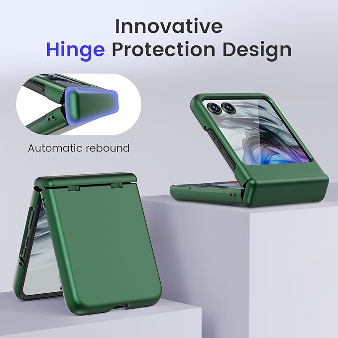 VEGO for Motorola Razr 2024/2025/2026 Case with Hinge Protection, [Built in Screen Protector] [Scratch Resistant] Full Body Hard PC Shell Drop Protective Case for Motorola Razr 2026/2025/2024-Green