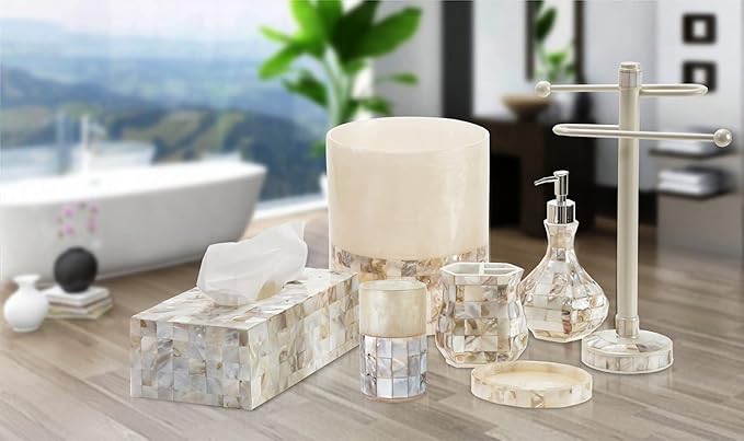 Milano Bathroom Toothbrush Holder - Decorative Bathroom Toothbrush Organizer Finished in Beautiful Mother of Pearl, 3 Slot Toothbrush Holder for Bathroom Fits Multiple Brushes