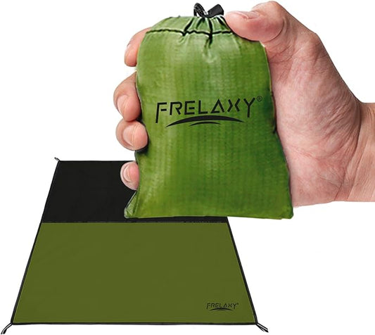 Frelaxy Pocket Picnic Blanket, Waterproof Sandproof Beach Mat, Compact Camping Tarp for Festivals, Hiking, Travel, Outdoor Recreation (Army Green, 35'' x 57'')