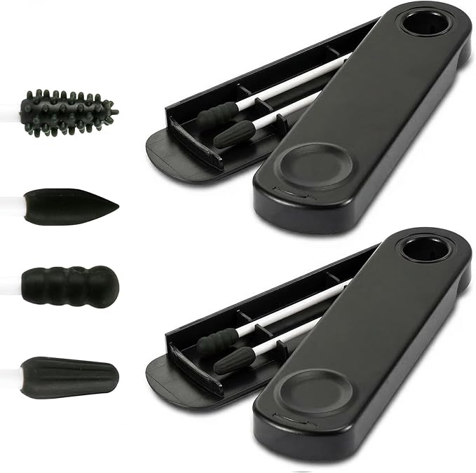 Reusable Cotton Swabs - 4Pcs - Rough Friction for Ears Cleaning Comes with Convenient Travel Case Holder - Black