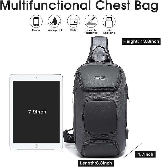 BANGE USB Charging Sling Bag, Waterproof Crossbody Backpack, Portable Shoulder Bag Daypack for Men Women Travel Hiking Work