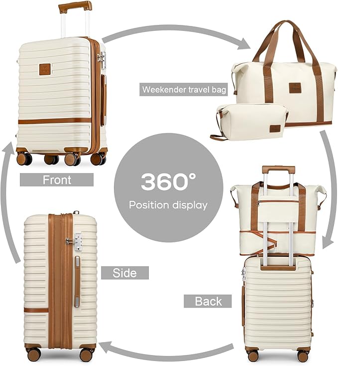 Joyway 24 Inch Checked Luggage, Expandable Suitcase with Spinner Wheel, 3 Piece Hard Shell Luggage Set with TSA Lock(White)