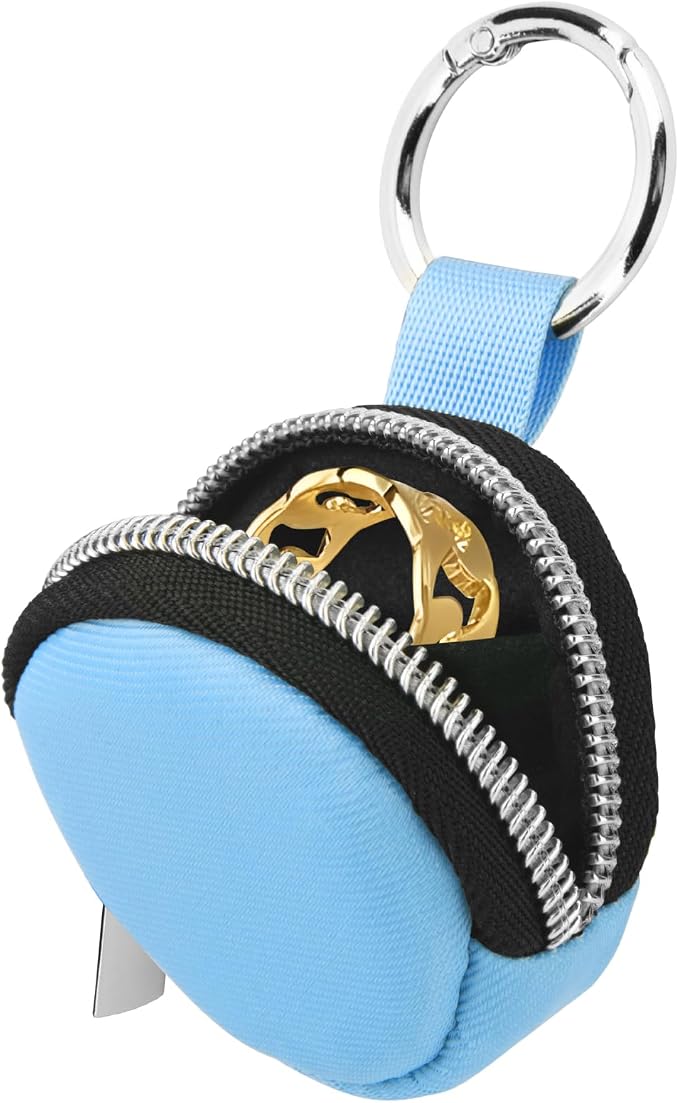 Portable Ring Organizer Case with Keychain, Traveling Ring Holder Storage Bag, Anti-Lost Keychain Container for Rings, Jewelry (1, Light Blue)