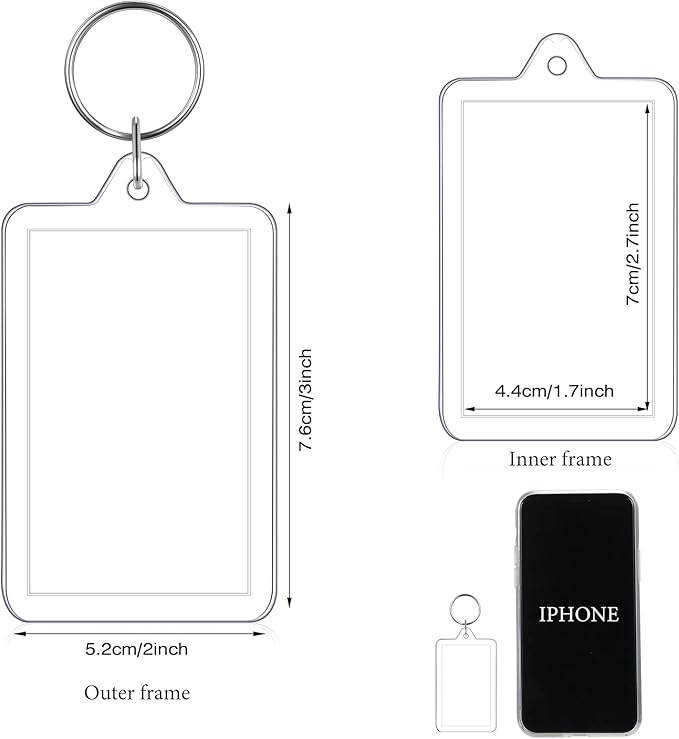 Yaomiao Acrylic Photo Frame Keychain Holder Photo Picture Insert Blank Keyring for DIY Craft