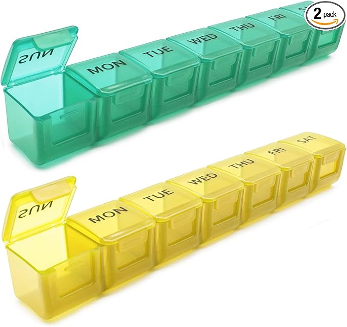 2 Pack Weekly Pill Organizer, Large 7 Day Pill Case, Daily Vitamin Case Medicine Box, AM/PM Pill Containers for Medicine Supplements Fish Oil (Orange & Green)