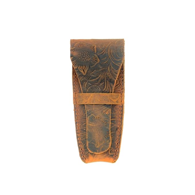 JJNUSA Old Fashioned Sleeve Travel Pouch Leather Safety Razor Case, Double Edge Razor 4.5", Shaving Accessories, Personal Care Essentials, Men's Shaving Razor Flower brown
