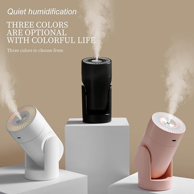 Portable Mini Humidifier with 2 Mist Modes, 220ml Cool Mist Rotation Humidifiers with Colorful Night Light, Quiet Operation, USB Personal Desktop Humidifier for Bedroom, Office, Travel, Car, Black