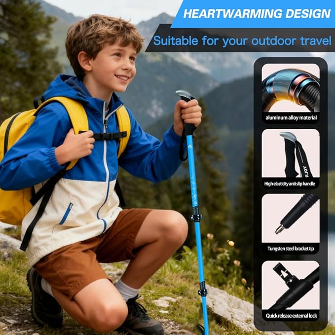 Hiking Trekking Poles for Kids, 2 Pack Anti Shock, Adjustable, Collapsible Hiking Poles for Trekking or Walking, Lightweight Aluminum Sticks
