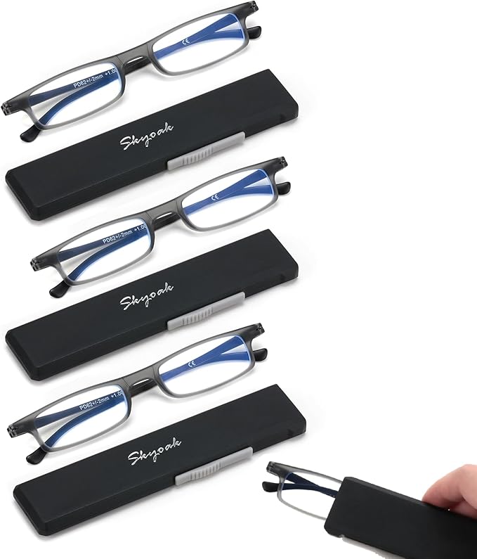 3 Pack Ultra thin Lightweight Folding Reading Glasses Women Men TR90 Blue Light Blocking Anti UV/Eyestrain Foldable Compact Computer Readers Portable Unique Stretchable Slim Flat case Gunmetal, +1.0