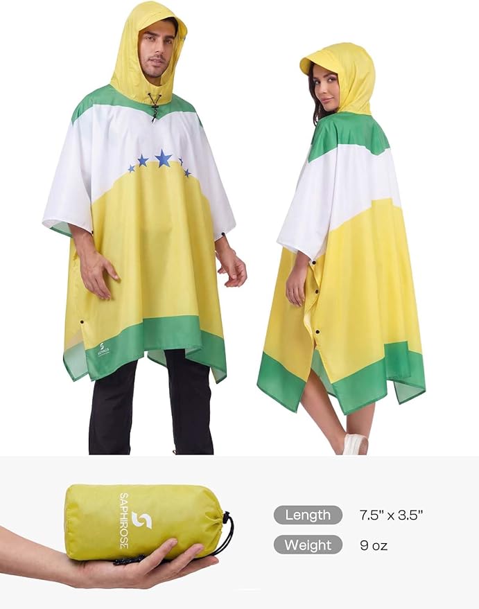 SaphiRose Hooded Rain Poncho Waterproof Raincoat Jacket for Men Women Adults