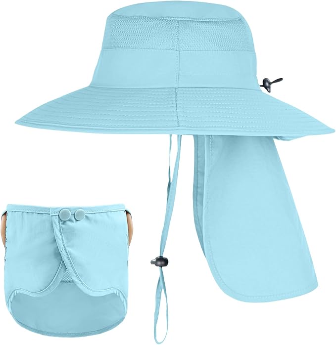 Sun Hats for Men Women Fishing Hat UPF 50+ Breathable Wide Brim Bucket Hats Summer UV Protection Safari Hat with Neck Flap