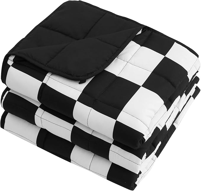 Black Checkered Weighted Blanket for Adults 20lbs, 48"x72", Twin Full Size Cooling Plaid Heavy Throw Blanket for 180-220lbs, Microfiber Soft Thick Big Blankets Weighted Comforter Gifts for Sleeping