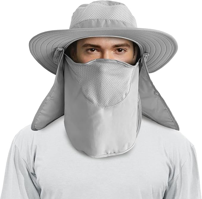 3 Pack Mens Outdoor Wide Brim Fishing Hat,UPF 50+ Sun Protection Cap with Face Neck Flap for Hiking & Garden