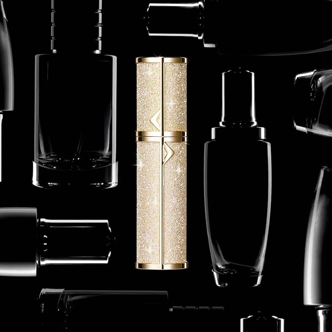 Travel Perfume Bottle Refillable,Valentine's Day Gift Perfume Travel Refillable Mini Spray Bottles Leather Cologne Dispenser, Portable Empty Spray Bottle Dispense Filling Atomizer 5ml (Golden)